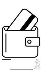 Open wallet with credit card placed inside, emphasizing payment methods and security. Ideal for finance, banking, e-commerce, budgeting, spending, cashless transactions consumer finance. Flat simple