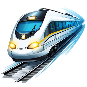 Modern High-Speed Train Moving Fast on Railway Tracks Illustration, Transportation and Vehicles Concept