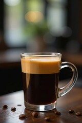 Rich espresso-like liquid drips slowly into glass, beverage, coffee maker, concentrate