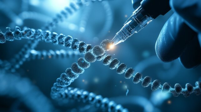 A geneticist using AI for precision gene editing in a cutting edge biotech research lab, futuristic genome engineering facility with CRISPR sequencing technology, Scientific style