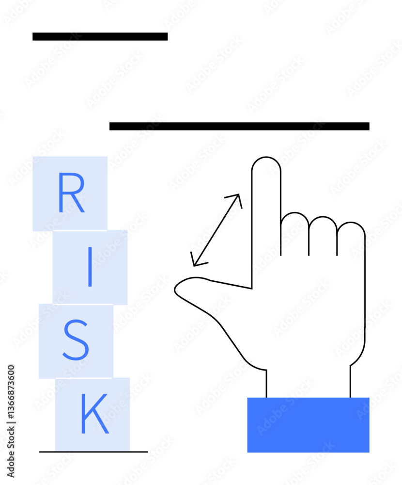 Poster hand interacts with stack of risk blocks while arrows indicate adjustment. ideal for risk management