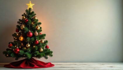 Decorated Christmas tree with garland and bows, holiday, festive