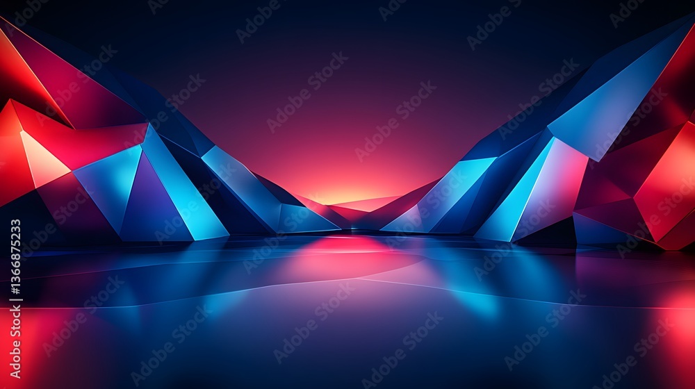 Poster abstract geometric shapes create a vibrant illuminated and reflective scene