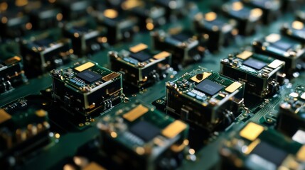 Fototapeta premium A microchip engineer working on AI powered chips for robotic automation systems, advanced robotics lab with live data, High-tech style