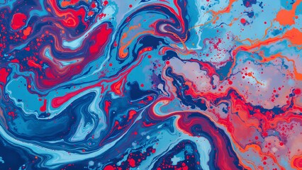 Colorful Abstract Blue and Red Fluid Art with Swirling Patterns