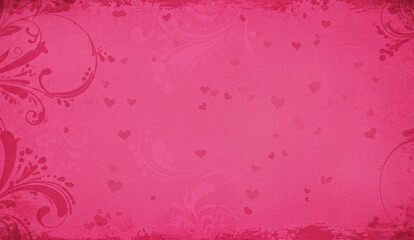 Obraz premium Pink background with hearts and floral patterns, ideal for romantic themes and wedding decorations.