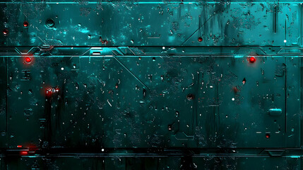 Abstract Dark Teal Metal Texture with Red Lights Grunge Pattern Design for Industrial Background