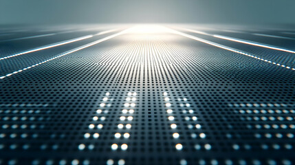 Abstract White and Black Dots Grid with Perspective Light and Shadow Futuristic Digital Background