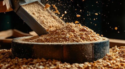 Close-up of Grain Being Ground into Fine Powder in Rustic Setting