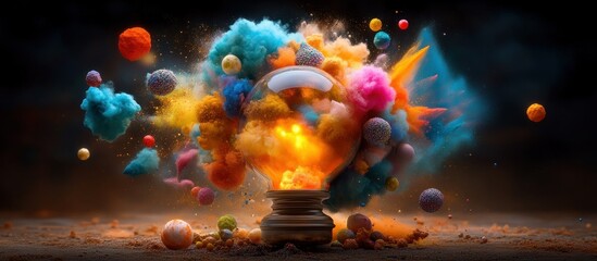 Vibrant Explosion of Colors with Abstract Elements and Creative Lighting Effects