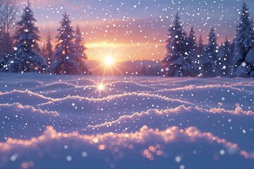 Enchanting Serene Winter Landscape with Luminous Snow and Colorful Snowflakes