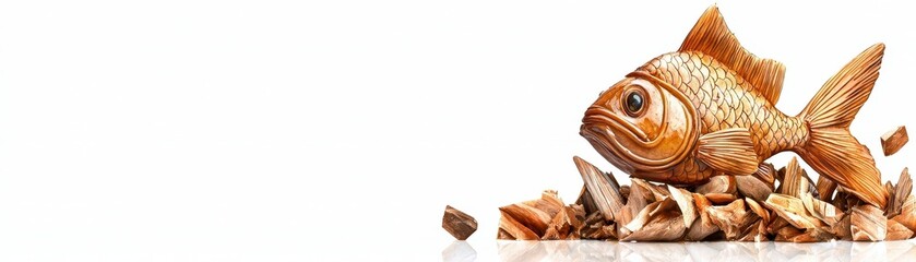 Obraz premium Wooden Fish Sculpture on Wood Shavings