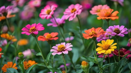 Obraz premium A beautiful garden with colorful flowers in bloom, perfect for a summer afternoon stroll.
