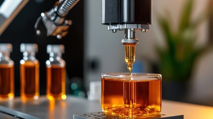 Precision Dropping of Oil from a Syringe into a Glass Container on a Lab Table