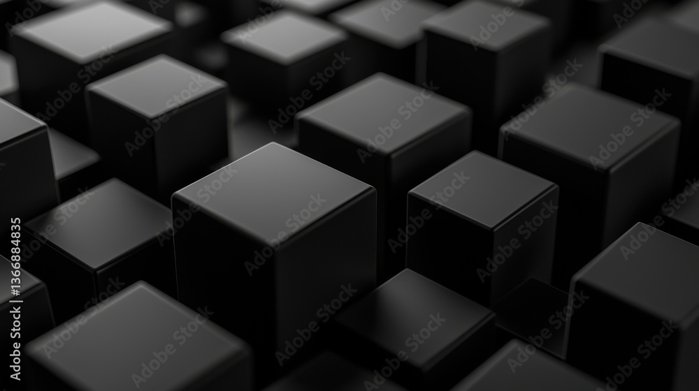 Poster 3d image of a dark toned background of a series of cubic solids.