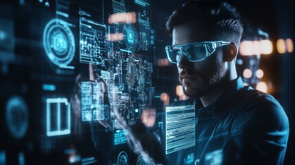 A semiconductor engineer designing advanced AI powered microchips for high performance computing, futuristic chip lab with live data, High-tech style