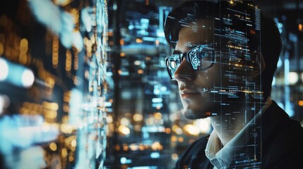 A semiconductor engineer designing advanced AI powered microchips for high performance computing, futuristic chip lab with live data, High-tech style