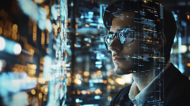 A semiconductor engineer designing advanced AI powered microchips for high performance computing, futuristic chip lab with live data, High-tech style