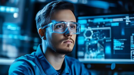 A semiconductor engineer developing chips for artificial intelligence and machine learning systems, cutting-edge AI lab with advanced tech, High-tech style