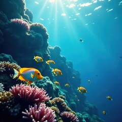 Obraz premium School of colorful fish swim in the ocean, waves, aquatic life