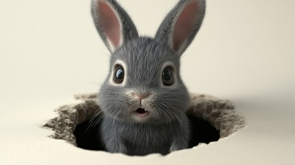 Curious Rabbit Peeking from Hole