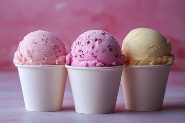 Delicious Three different scoops ice cream white cup,  Full HD, 32k Resolution