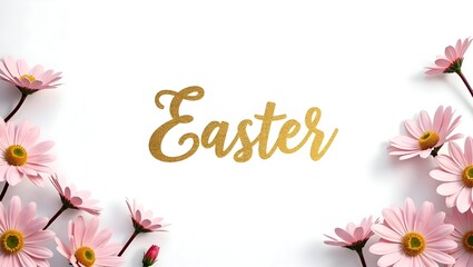 A minimalist white background with delicate spring flowers framing the edges. Clean and sophisticated, suitable for invitations or church announcements.