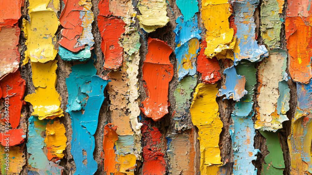 Poster a bright and colorful painted wall filled with abstract patterns and designs creating a dynamic visu