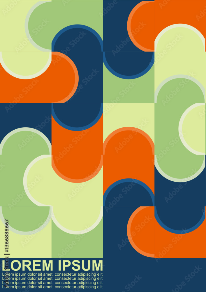 Poster modern vector abstract geometric background with circles, rectangles and squares in retro scandinavi