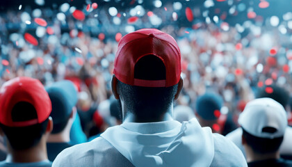 A spectator enjoying an exciting sports event with vibrant confetti.