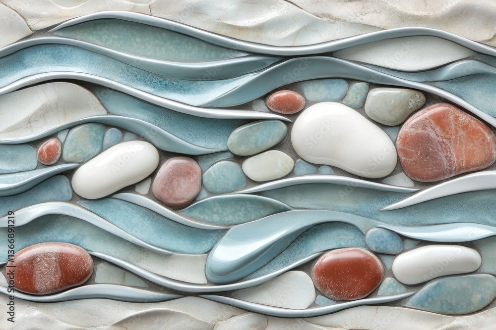 Poster abstract wave design with smooth stones and flowing patterns in soft colors