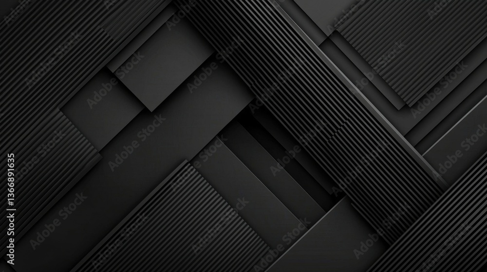 Poster abstract background with black geometric shapes, diagonal lines and shadows for design template.