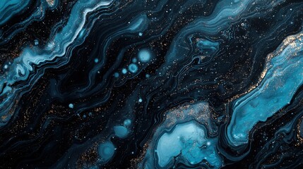 Abstract black and blue marble textured background.