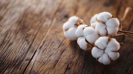 Rustic Wooden Surface with Cotton Blossoms of excellence in splendor beyond compare with grace