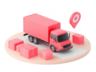 Isometric 3D Illustration of Red Delivery Truck and Packages on White Background