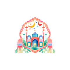 Watercolor vector illustration of an abstract background with a house