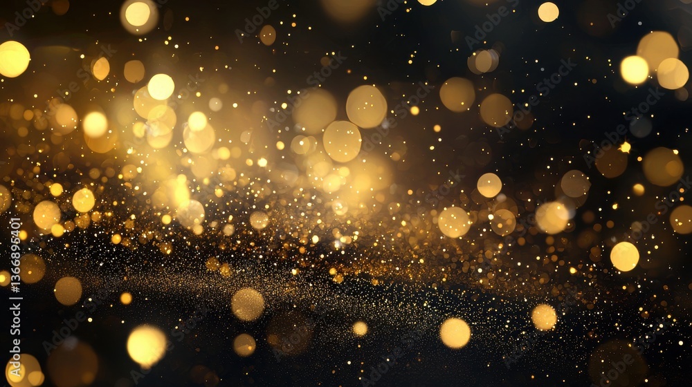 Poster abstract blur bokeh background. gold light bokeh on black background.