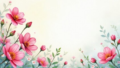 Watercolor floral arrangement on a soft pastel spring background with blooming flowers and greenery, watercolor, blooming, abstract