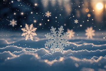 Magical Snowflakes on a Dark Winter Landscape for a Festive Christmas Spirit