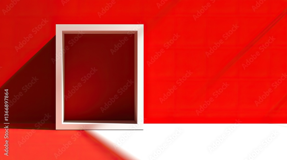 Aufkleber vibrant red background with empty frame artistic composition modern art studio setting minimalist pe
