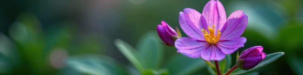 Close-up, rain-kissed purple spiderwort bloom June , macro photography, botany