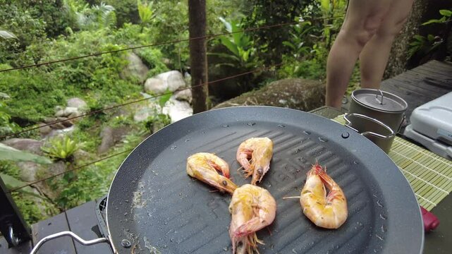 Grilling Shrimp during camping