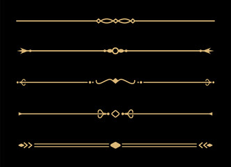 Set of Vintage decorative golden lines. text dividers. Gold line border. Lines separators, Borders, Vintage dividers, Underline elements. Vector illustration