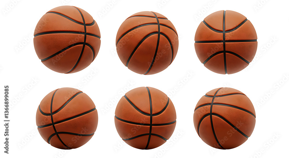 Fototapete 3d rendering of six basketballs shown in different view angles on a white background
