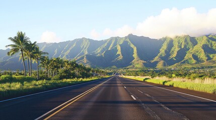 Naklejka premium Hawaiian Highway, Mountain Scenery, Sunrise