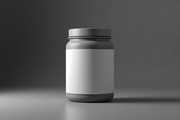 Blank Black Plastic Jar with White Label Mockup on Dark Background
