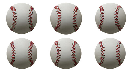 3d rendering of six baseball shown in different view angles on a white background