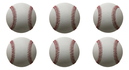 3d rendering of six baseball shown in different view angles on a white background