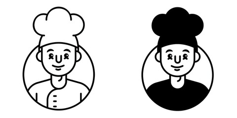 chef editable stroke outline & solid icon isolated on white background flat vector illustration, black outline, Pixel perfect