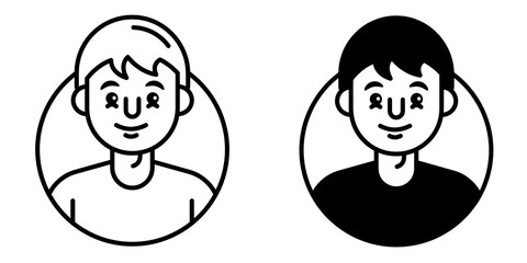 Boy editable stroke outline & solid icon isolated on white background flat vector illustration, black outline, Pixel perfect